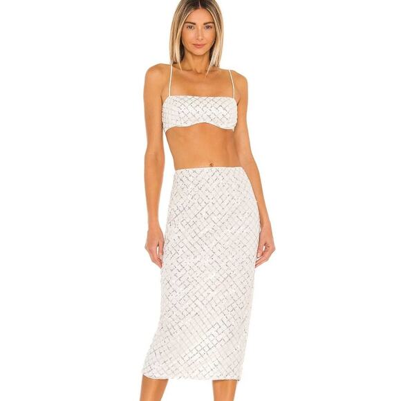 Camila Coelho Enrico Midi Skirt in Silver NWT Size Small - Picture 4 of 5
